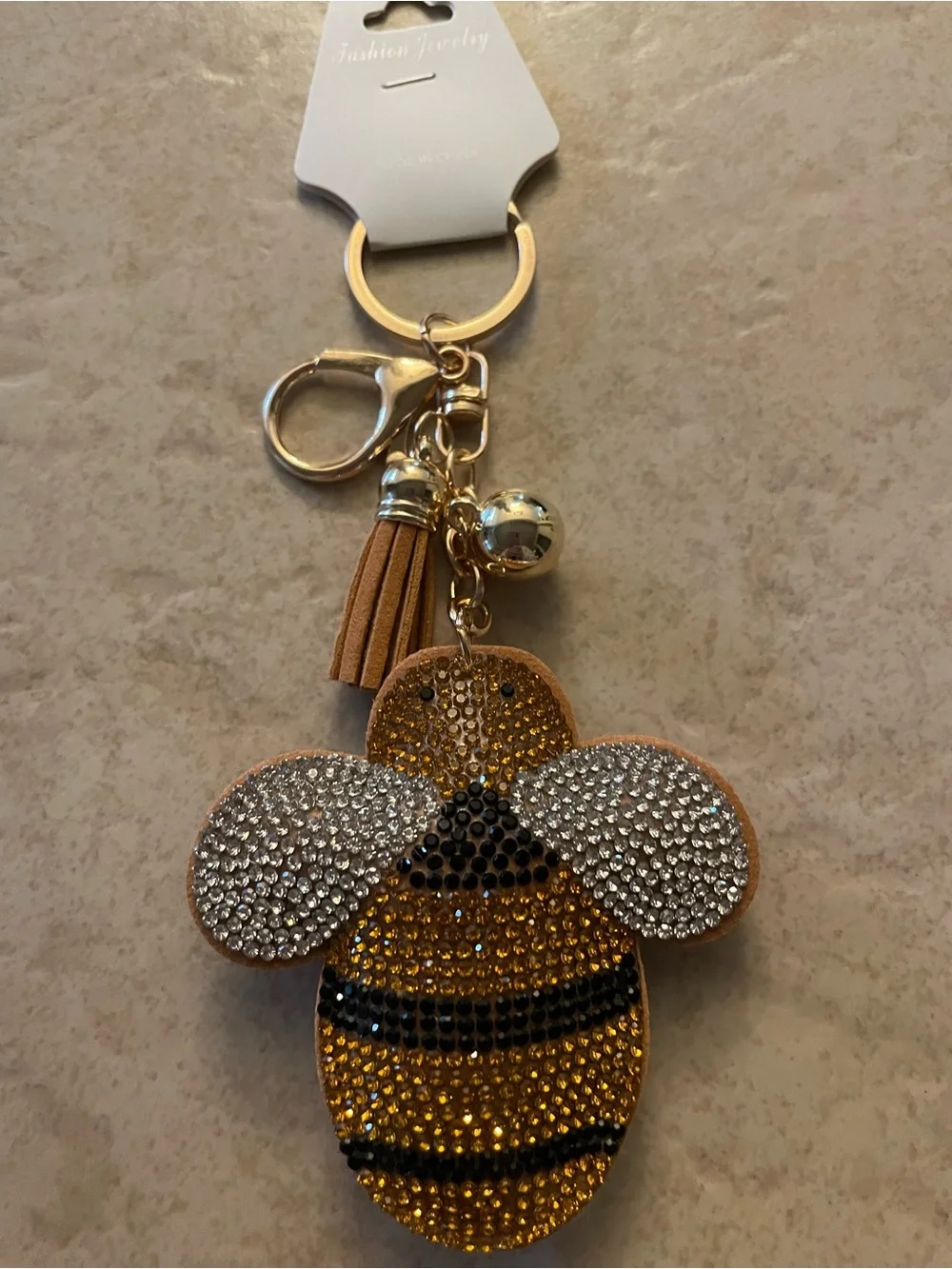 Crystal Bee Keychain Bag Charm in Gold